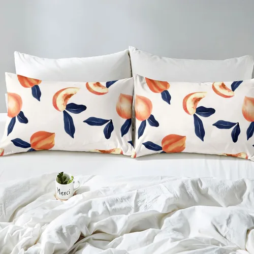 Vista 4 de Feelyou - Juego de funda de edredón con 2 fundas de almohada, de microfibra suave de poliéster, diseño de frutas de caricatura, individual y queen