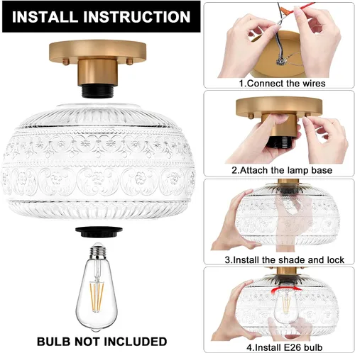 Vista 6 de Lámpara de Techo Semiempotrada, Luminaria Moderna Mejorada Cerca del Techo con Vidrio Transparente, Dorada, Iluminación Interior para Cocina