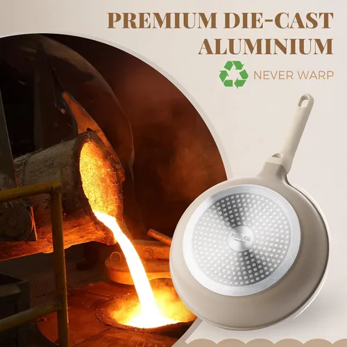 Vista 6 de PRICUSIS Sartén antiadherente profunda para freír con tapa de vidrio, 10 pulgadas (3.2 cuartos de galón), sartén antiadherente para saltear 5 veces