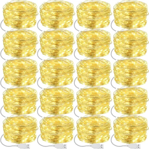 Vista 13 de Macarrie 6 piezas de luces de cadena USB de 33 pies con 100 LED, luces de hadas alimentadas por USB para decoración de Navidad, interior, exterior