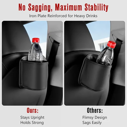 Vista 2 de Organizador de cuero para tazas de automóvil (paquete de 2) Portavasos con clip antideslizante para asiento trasero, puerta lateral del automóvil