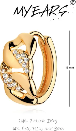 Vista 5 de MYEARS Aretes de eslabones para mujer, cadena de oro, aro de eslabones con circonita cúbica, chapado en oro de 14 quilates, pequeños, simples
