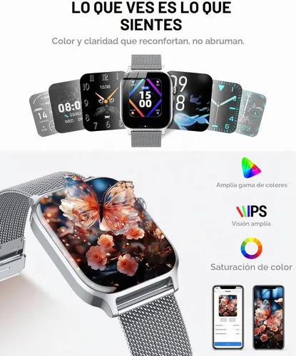 Vista 5 de Relojes inteligentes para mujer (llamadas/recordatorios), reloj inteligente HD de 1.85 pulgadas para teléfonos Android y iPhone compatible, más