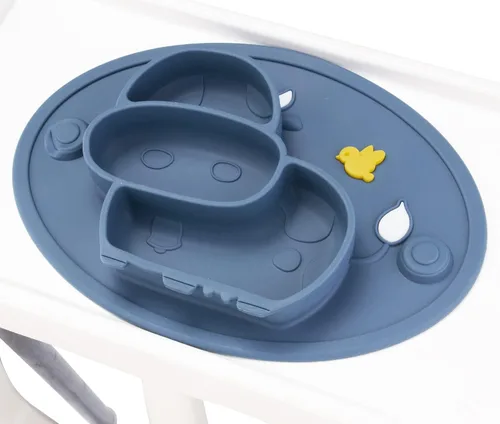 Vista 3 de Platos divididos de silicona para niños pequeños, platos portátiles antideslizantes con ventosa para niños, bebés y niños, sin BPA (azul oscuro)