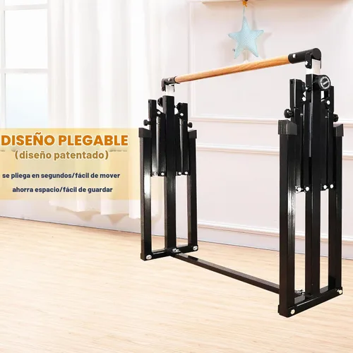 Vista 6 de MARFULA Adjustable 5 Ft Folding Gymnastics Kip Bar for Kids Ages 3-18 Negro