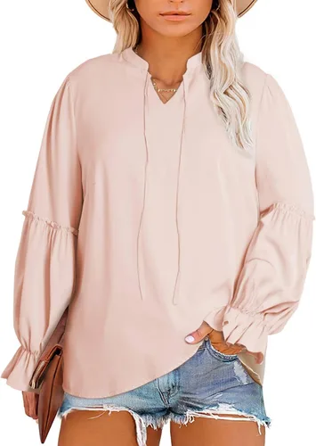 Vista 5 de Eytino Womens Plus Size Tops Long Sleeve Flowy Blouses V Neck Babydoll Shirts(1X-5X)