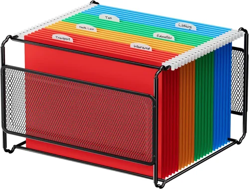 Vista 7 de Caja Organizadora de Archivos Colgante MaxGear, Caja de Almacenamiento de Carpetas de Archivos de Malla Metálica Negra para Tamaño Carta/Oficio
