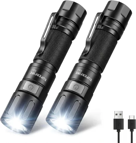 Vista 8 de SuperFire 1000 lúmenes, linternas LED recargables súper brillantes, linterna táctica con zoom con potentes chips, linterna de bolsillo de 4 modos