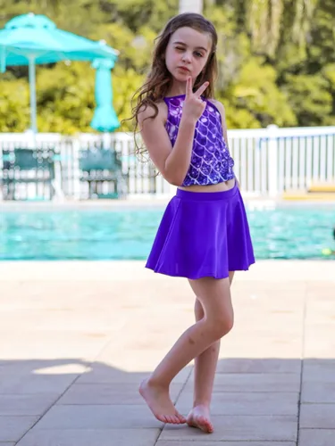 Vista 5 de Traje de baño tankini de dos piezas para niñas con correa ajustable de 3 a 14 años