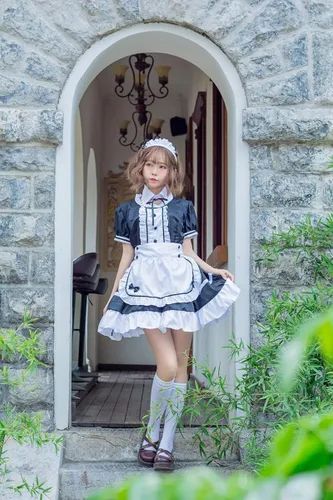 Vista 9 de Disfraz de criada japonesa para mujer estilo clásico delantal de criada Lolita disfraz de Halloween