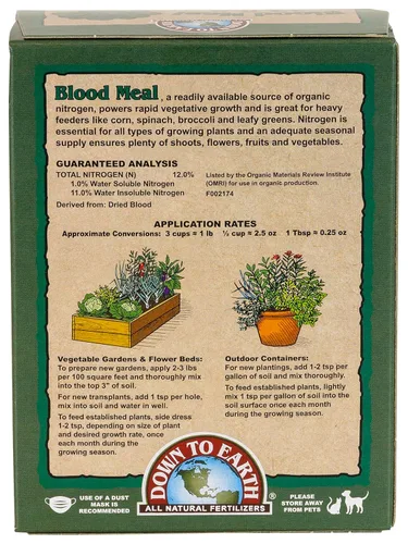 Vista 2 de Down To Earth All Natural Fertilizers Harina de sangre orgánica - Alimento vegetal con alto contenido de nitrógeno para crecimiento verde 12-0-0