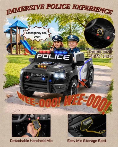 Vista 3 de First Ride On RAM 1500 RHO 24V - Coche de policía de 2 plazas para niños Negro