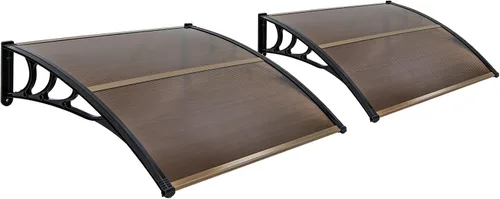 Vista 12 de Tangkula Paquete de 2 toldos de ventana de 30 x 39 pulgadas, toldo moderno de policarbonato para puerta superior con hoja hueca para protección