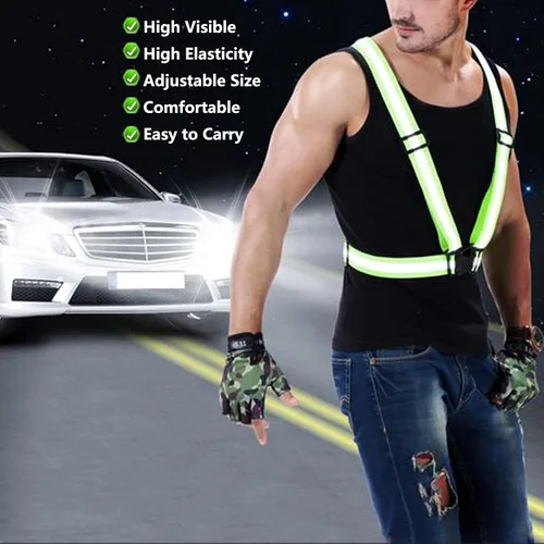 Vista 6 de Chaleco reflectante para correr, 3 piezas, correas elásticas ajustables, ligero, 360°, alta visibilidad para caminar al aire libre, trotar