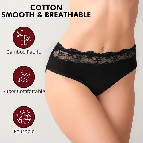 Vista 5 de Ropa interior de algodón para mujeres y adolescentes, paquete de 2 unidades, negro y burdeos