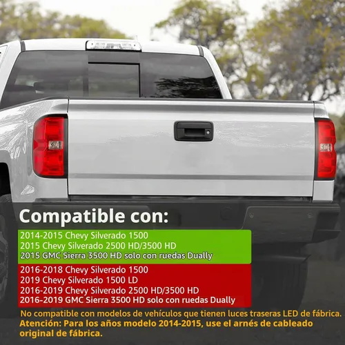 Vista 2 de Conjunto de luz trasera compatible con Chevy Silverado 1500 2500HD 3500HD 3500HD 2014-2019 con arnés de cableado, luces traseras de camioneta