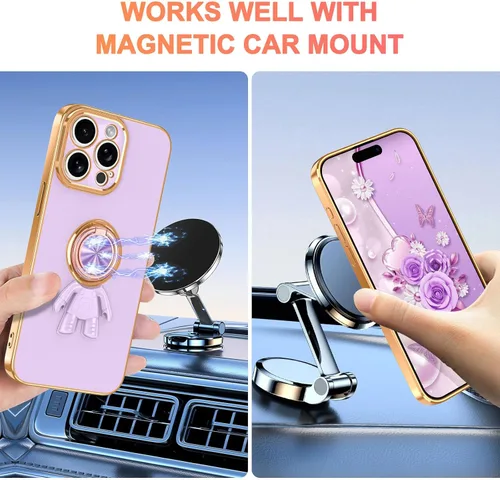 Vista 5 de LONTECT Funda para iPhone 15 Pro, a prueba de golpes, protección de cuerpo completo, soporte de anillo de astronautas, delgada, transparente