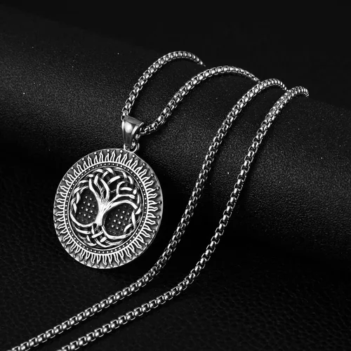 Vista 2 de HZMAN Norse Viking Tree of Life Necklace for Men Women Retro Stainless Steel Yggdrasil Pendant Amulet Jewelry Gift for Men Women