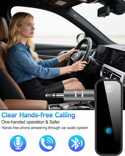 Vista 4 de Adaptador auxiliar auxiliar Bluetooth 5.4 para coche, transmisor receptor Bluetooth 2 en 1, conector de 0.138 in, adaptador de audio inalámbrico
