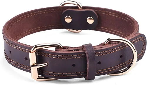 Vista 16 de Collar de perro de cuero genuino, collar de perro resistente para perros pequeños, medianos, grandes y extra grandes