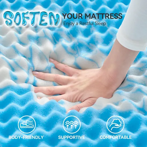 Vista 5 de SINWEEK Cubrecolchón de Espuma Viscoelástica con Relieve de Huevera de 2 Pulgadas Tamaño Individual, Almohadilla de Colchón Suave para Alivio