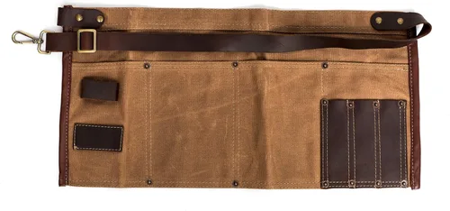 Vista 8 de Delantal de herramienta de lona encerada impermeable con cinturón ajustable de cuero genuino (Negro)