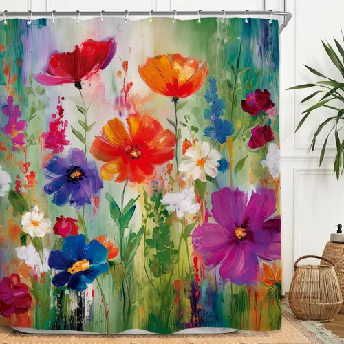 Vista 22 de Miyotaa - Juego de cortina de ducha con flores para decorar un baño pequeño o una ventana, 36 pulgadas de ancho x 71 pulgadas de alto, cortina