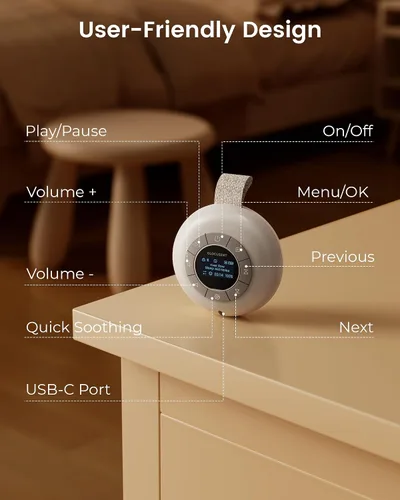 Vista 8 de Glocusent Máquina de sonido portátil para bebés, niños y adultos, 62 sonidos y altavoz de 5 W, máquina de ruido blanco para dormir, máquina