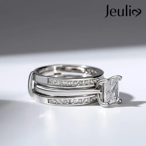 Vista 4 de Jeulia Anillo de compromiso de circonita cúbica grabada de 4.37 quilates para mujer, anillo de compromiso de diamantes para mujer, solitario