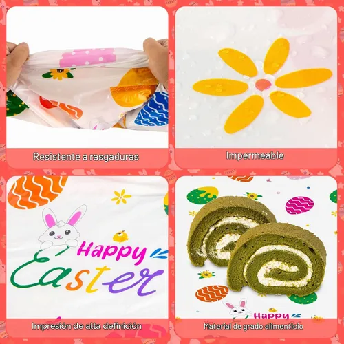 Vista 4 de Mantel de Pascua de 3 piezas, funda de mesa de conejo de Pascua, mantel rectangular de plástico desechable con huevos coloridos para primavera, día