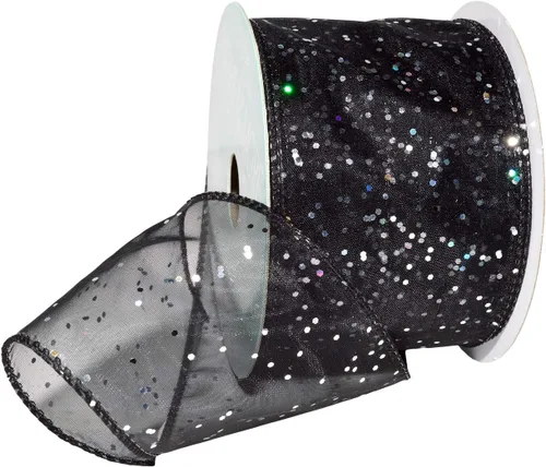 Vista 3 de Morex Ribbon Organza con alambre de gasa con purpurina, 2-1/2 pulgadas por 10 yardas, color cereza