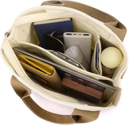 Vista 5 de Pequeña y bonita bolsa de lona con bolsillos para mujer, mini bolso cruzado casual al hombro, bolso de mensajero, bolso de mano de trabajo
