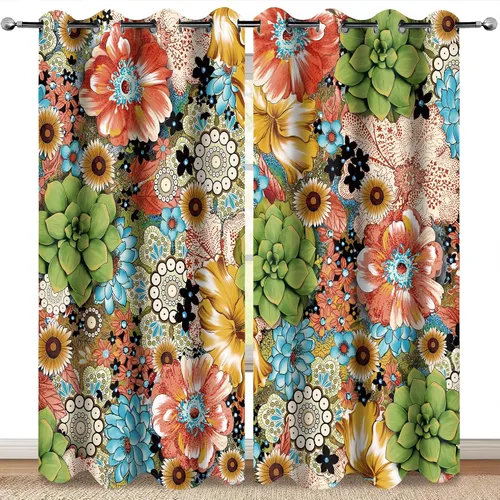 Vista 16 de Cortinas Opacas de Playa Oceánica con Palmeras Costeras, Conchas y Estrellas de Mar, Decoración de Costa, Cielo Azul Soleado de Verano, Cortinas