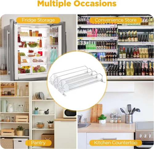 Vista 7 de OTraki Organizador de bebidas para refrigerador, dispensador de bebidas de 3 filas para refrigerador, dispensador de soportes de latas de ahorro