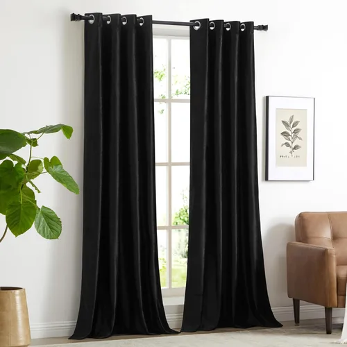Vista 7 de GIGIZAZA Cortinas de terciopelo 100% opacas de 72 pulgadas, 2 paneles, cortinas negras para ventana, con aislamiento térmico, cortina de lujo