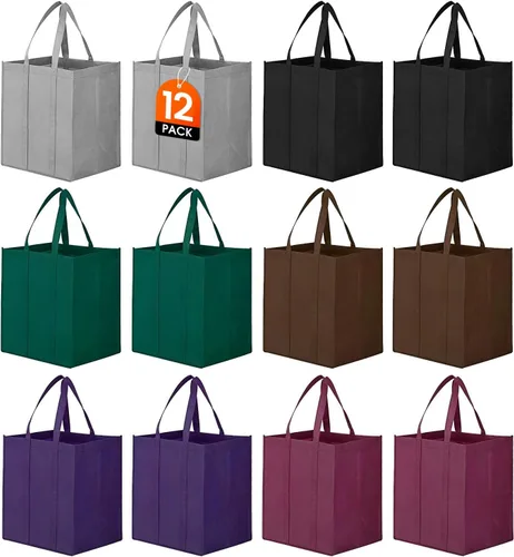Vista 8 de WISELIFE Bolsas de compras reutilizables para comestibles, paquete de 10 bolsas grandes plegables a granel, con asa larga para compras de Negro