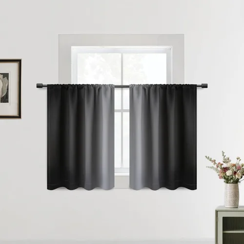 Vista 59 de SimpleHome Cortinas Pequeñas Negras Impermeables con Bolsillo para Barra Suave para Cocina, Cortinas Impermeables con Bolsillo para Barra