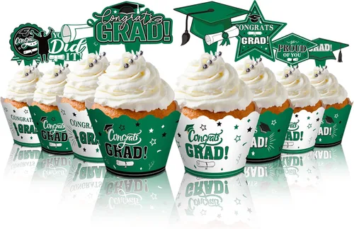 Vista 11 de Lincia 96 piezas 2026 decoraciones para cupcakes de graduación 2026 con púas, suministros de fiesta de graduación y envoltorios para pasteles