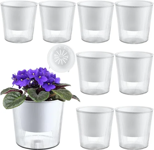 Vista 11 de Pack de 6 Macetas de 11.4 cm de Riego Automático y Transparentes para Plantas de Interior, Macetas de Plástico con Mecha para Orquídeas Medianas