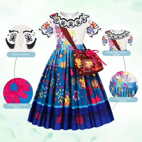 Vista 2 de Foierp Vestido de disfraz de Mirabel para niñas disfraz de Isabella cosplay princesa Halloween fiesta ropa con accesorios