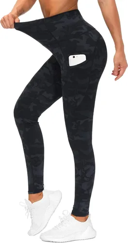 Vista 3 de The Gym People Pantalones deportivos gruesos de tiro alto, con bolsillos y control de abdomen, leggings para entrenar, correr, hacer yoga, para mujer