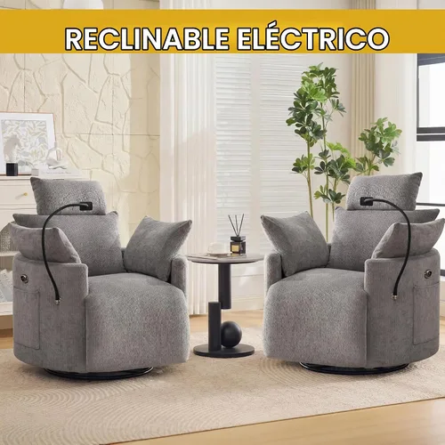 Vista 9 de Power Glider - Mecedora para guardería, reclinable giratorio con USB, color Gris claro