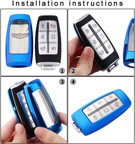 Vista 3 de Funda para llavero Hyundai Genesis G80 Gv80 6 8 botones protección completa Smart Car Key Shell Holder (azul)