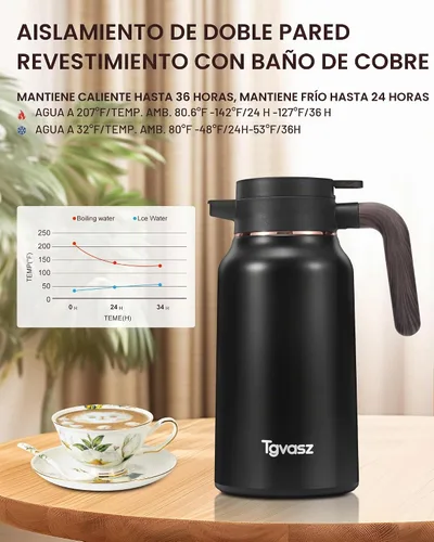 Vista 4 de Jarras de 34 onzas para líquidos calientes, de acero inoxidable, aisladas al vacío, jarras de café térmicas para mantener el calor, dispensador