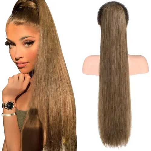 Vista 48 de SEIKEA Extensiones de cola de caballo con cordón, larga y recta, cola de caballo falsa, natural, suave, extensiones de cabello sintético resistente