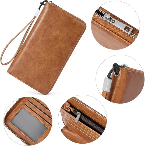 Vista 7 de BOSTANTEN - Carteras de cuero para mujer, bloqueo de identificación por radio frecuencia (RFID), cierre de cremallera alrededor, tarjetero, cartera