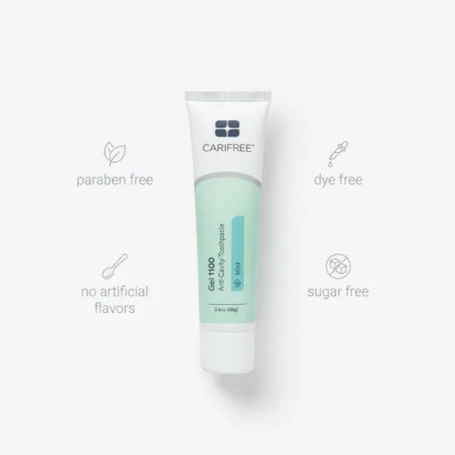 Vista 2 de CariFree Gel 1100 (menta) Pasta dental con flúor anticaries con nanohidroxiapatita, protección de esmalte, recomendado por dentistas para niños