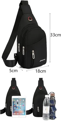 Vista 5 de Yerchic Bolsa pequeña para hombre bandolera de una correa casual con agujero para auriculares para viajes deportes al aire libre Negro S Tendencia