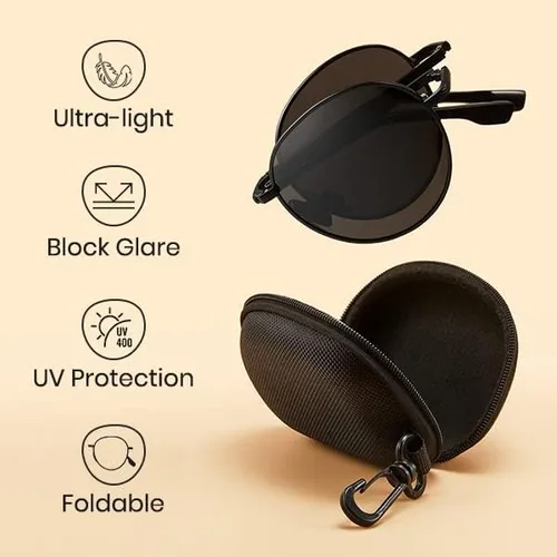 Vista 5 de Cyxus Gafas de sol plegables para mujeres y hombres, lentes polarizadas con protección UV 400, pantalla plegable, portátil, ultraligera, montura TR