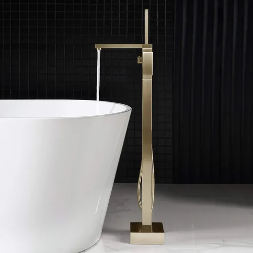 Vista 10 de WOODBRIDGE F0008BG - Grifo de llenado de bañera independiente de una sola manija contemporánea con ducha de mano en acabado dorado cepillado